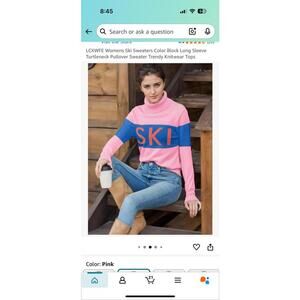 LCXWFE Women's Ski Sweater Color Block Long Sleeve Turtleneck Pullover